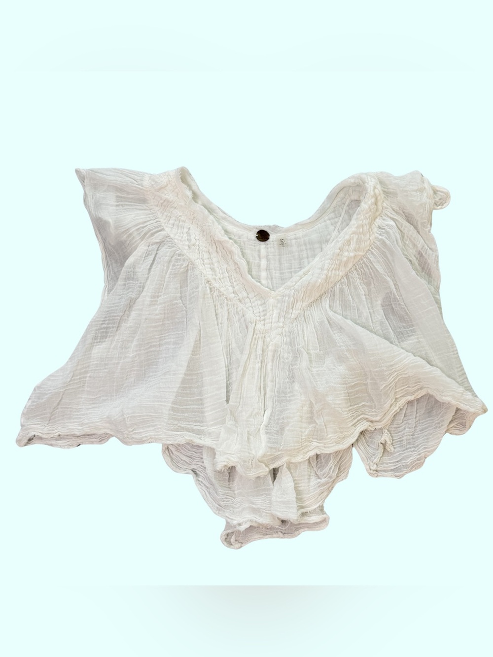 Free People White Gauze Ruffle V-Neck Top